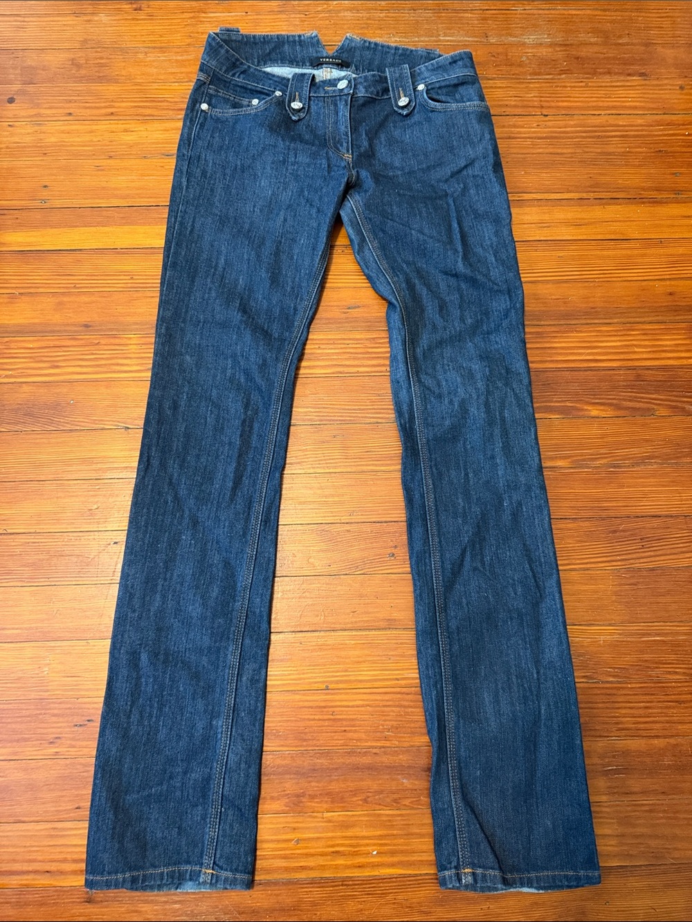 Authentic Versace Indigo Straight-Leg Denim Jeans crystallized logo size 29